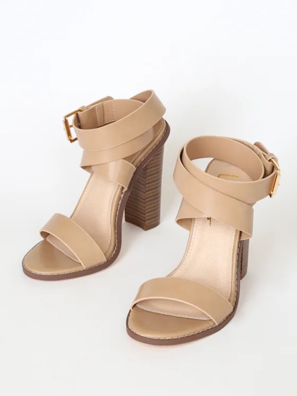 Lulu's Nude Tan Wrap-Ankle Block Heel Sandals - Picture 2 of 7